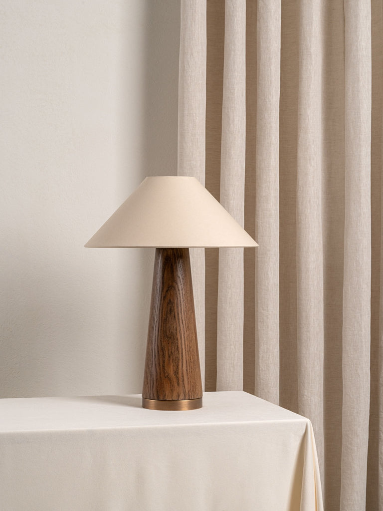 Baneza - Aged Brass And Wood Cone Table Lamp - Loom Collection