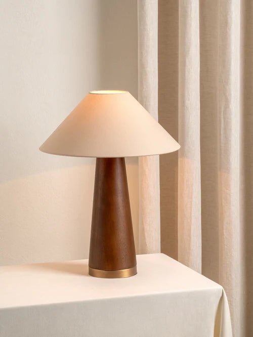 Baneza - Aged Brass And Wood Cone Table Lamp - Loom Collection