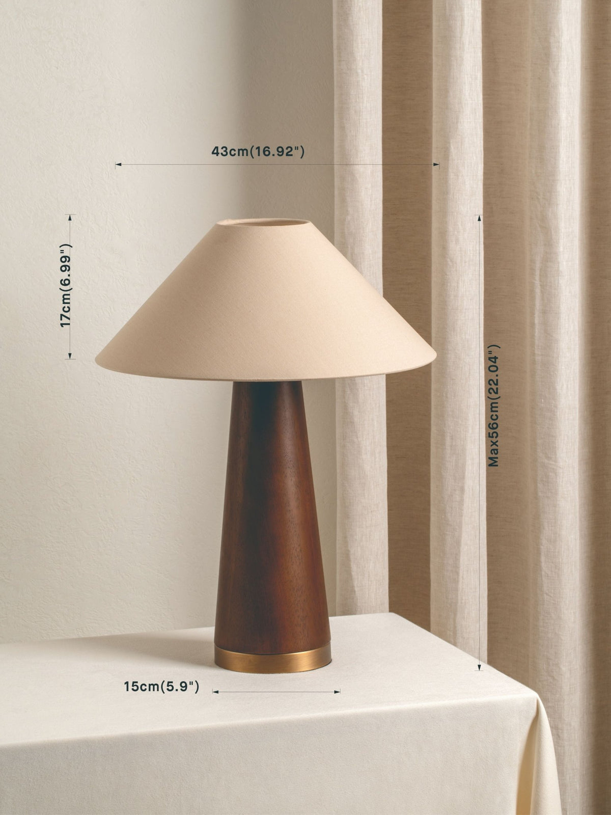 Baneza - Aged Brass And Wood Cone Table Lamp