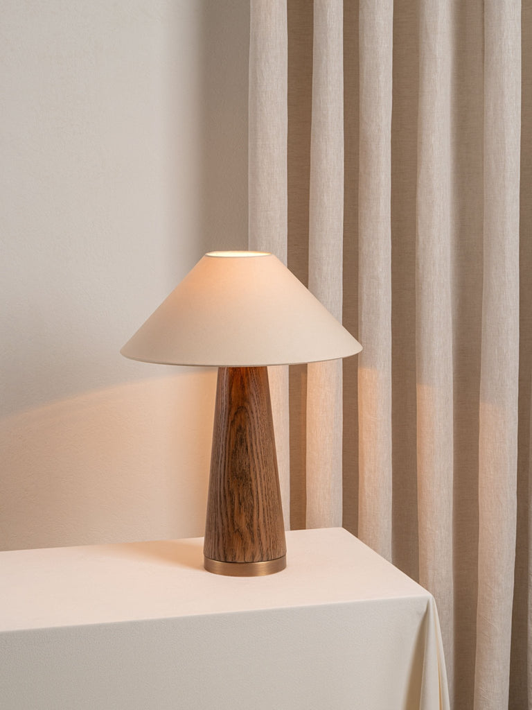 Baneza - Aged Brass And Wood Cone Table Lamp - Loom Collection