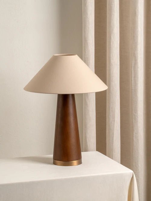 Baneza - Aged Brass And Wood Cone Table Lamp - Loom Collection