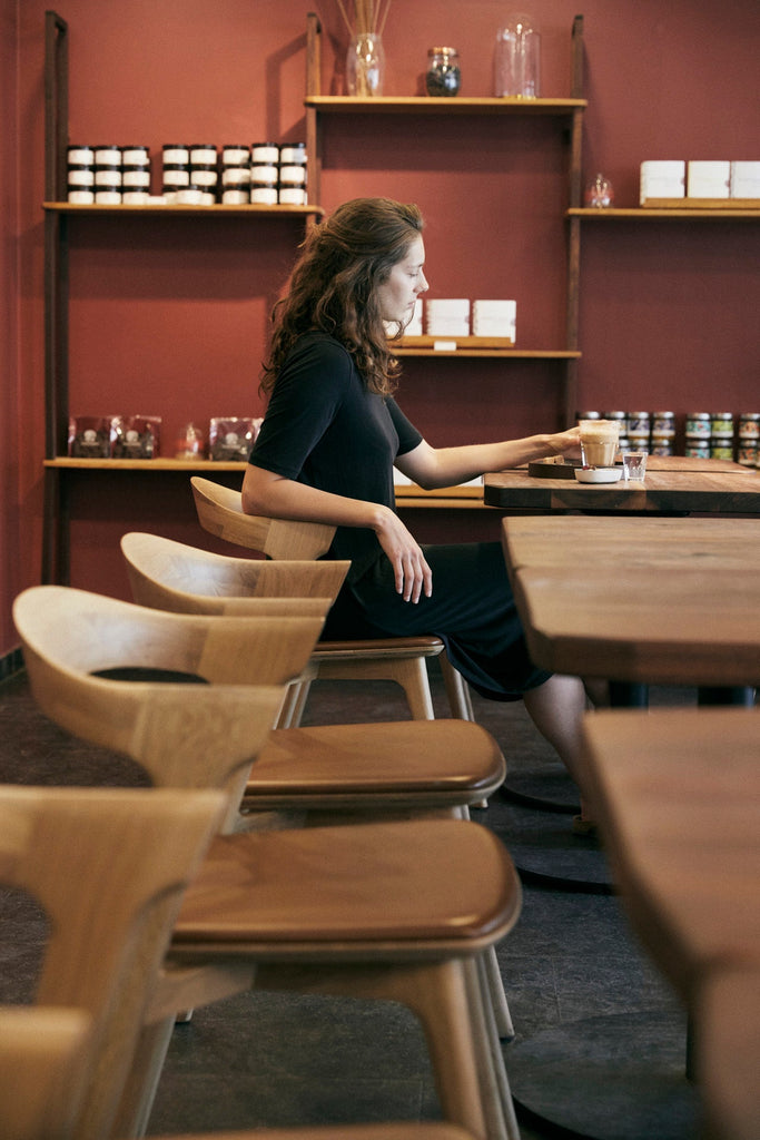 Bok Dining Chair - Varnished Oak - Cognac Leather - Loom Collection