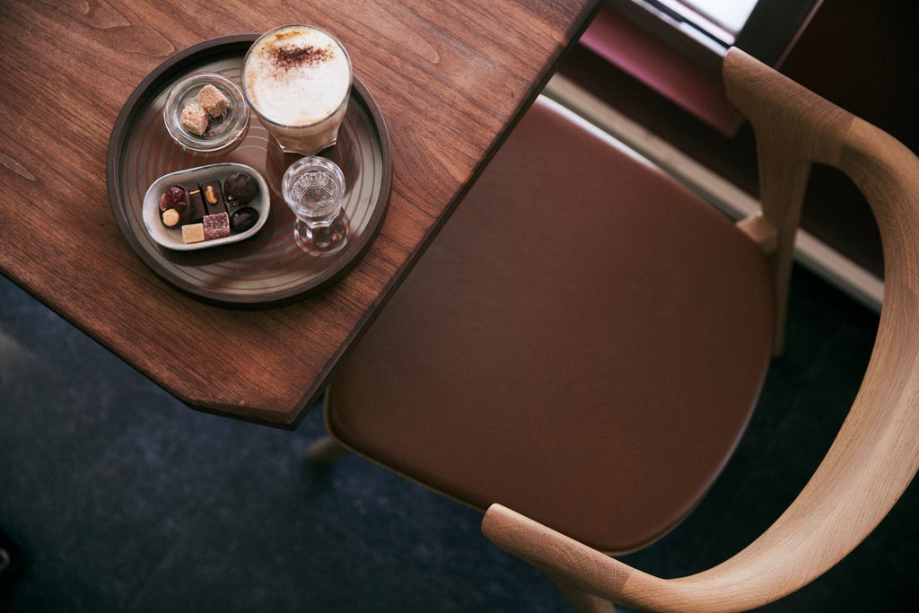 Bok Dining Chair - Varnished Oak - Cognac Leather - Loom Collection