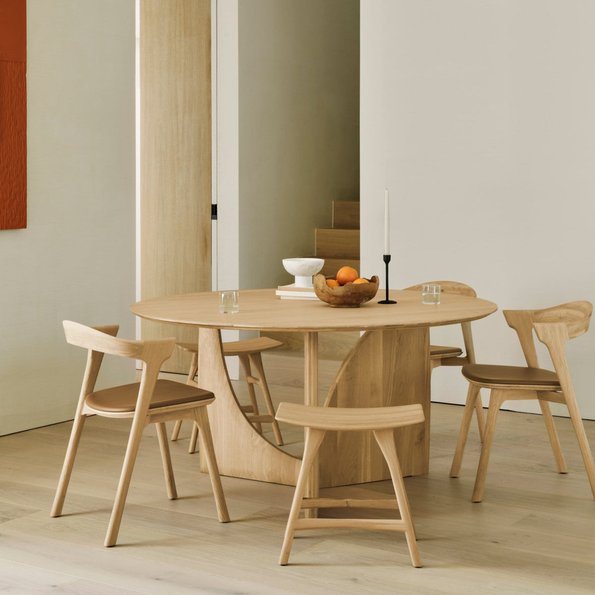 Bok Dining Chair - Varnished Oak - Cognac Leather