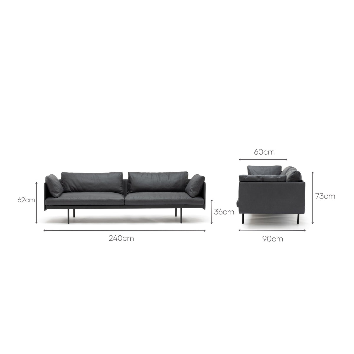 Bureau 240 Sofa - Charcoal Leather