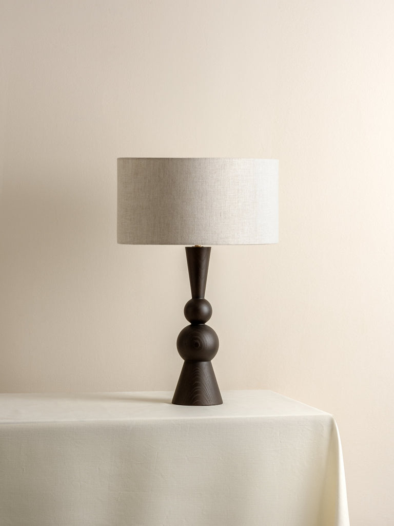 Carmine - Dark Wood And Linen Table Lamp.