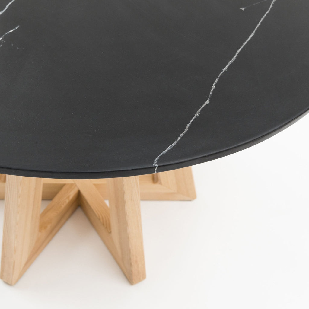 Chantilly Dining Table - Light Ash & Nero Marquina Marble - Round Dining Tables Loom Collection Loom Collection Dubai
