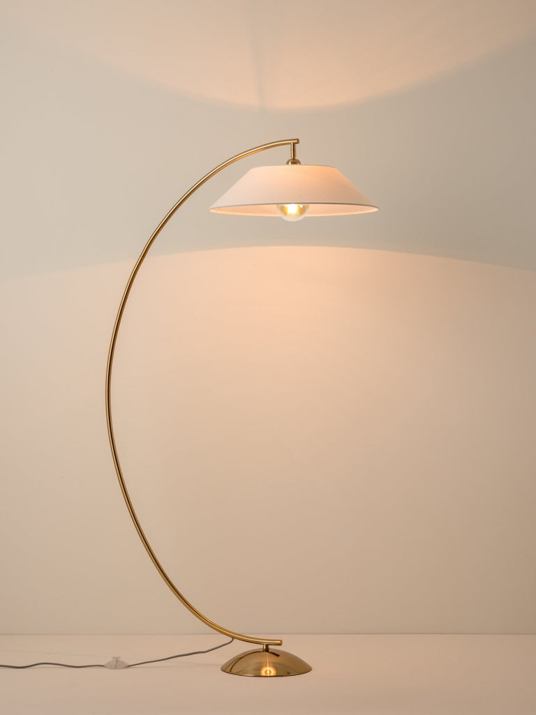 Circo - 1 Light Arc Brass And Natural Linen Floor Lamp.