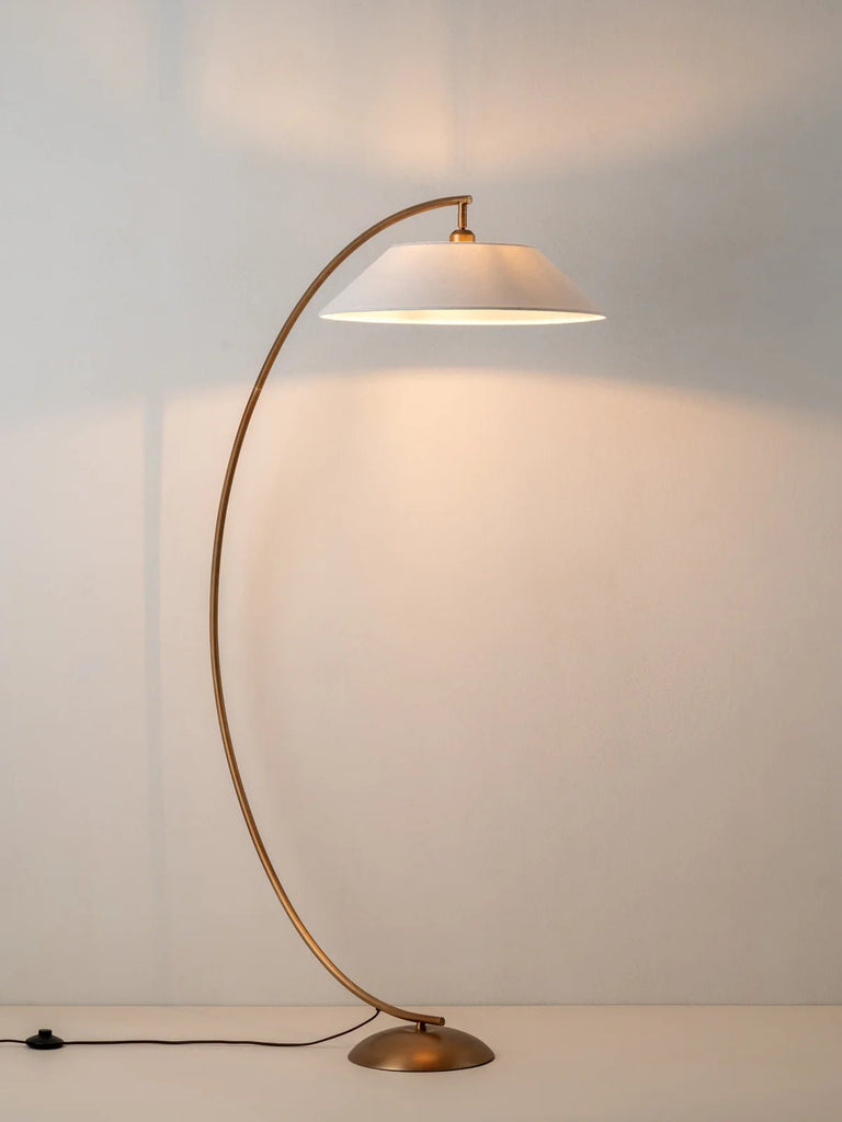 Circo - Arc Aged Brass And Natural Linen Floor Lamp - Floor Lamps Lights&Lamps Loom Collection Dubai