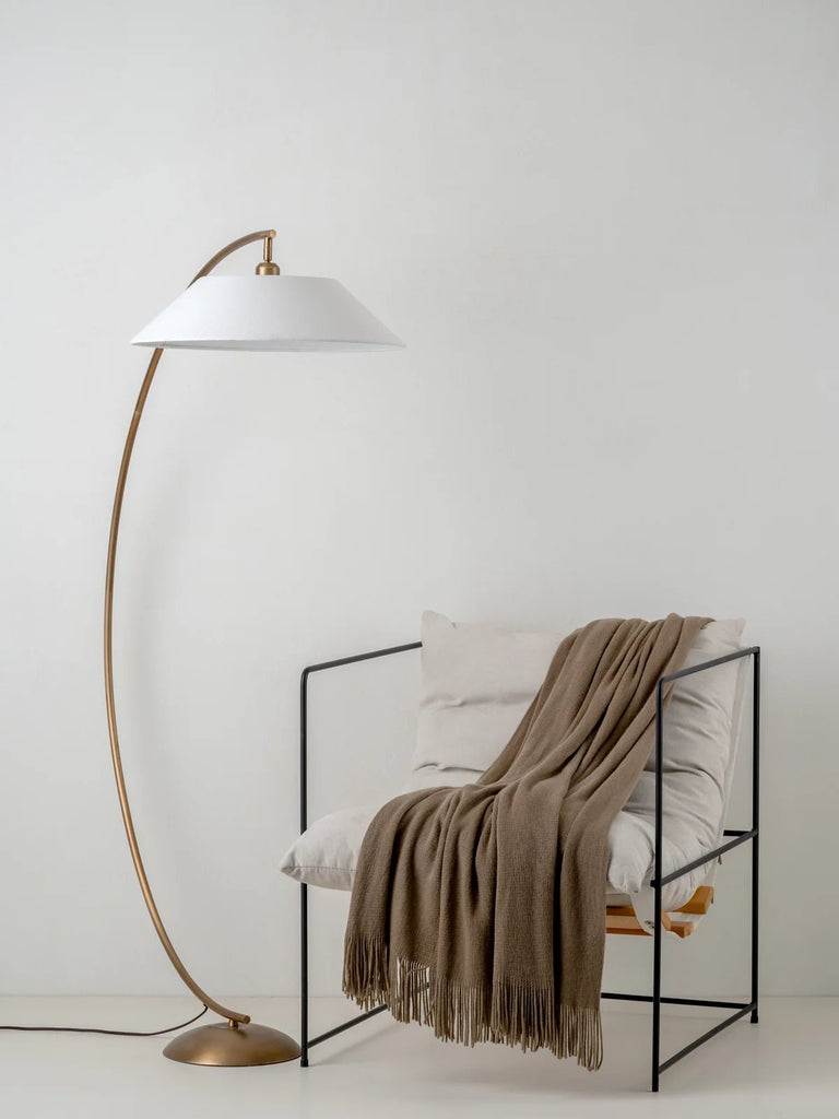 Circo - Arc Aged Brass And Natural Linen Floor Lamp - Floor Lamps Lights&Lamps Loom Collection Dubai
