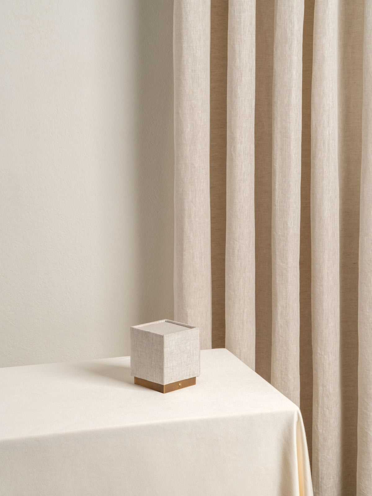 Cube - Aged Brass And Linen Rechargeable Table Lamp