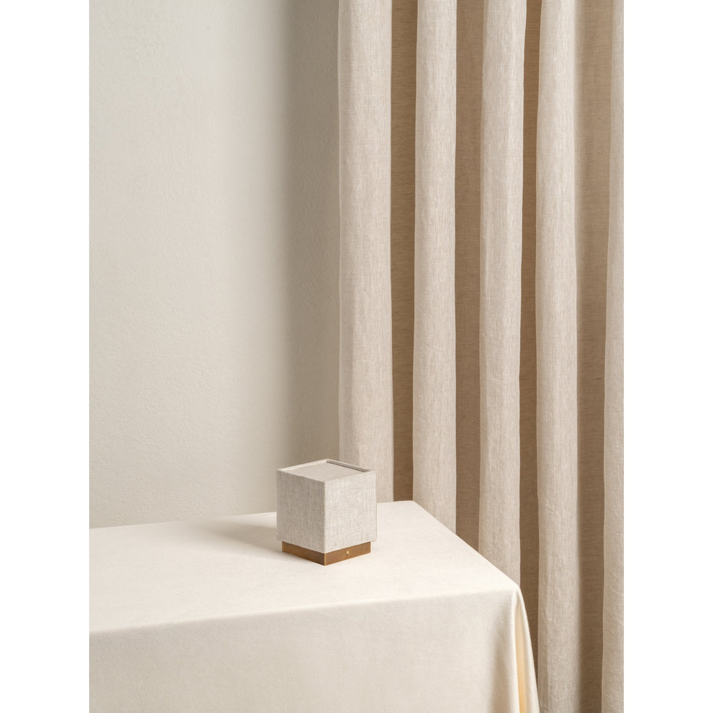 Cube - Aged Brass And Linen Rechargeable Table Lamp - Loom Collection