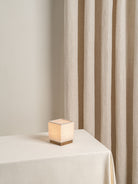 Cube - Aged Brass And Linen Rechargeable Table Lamp