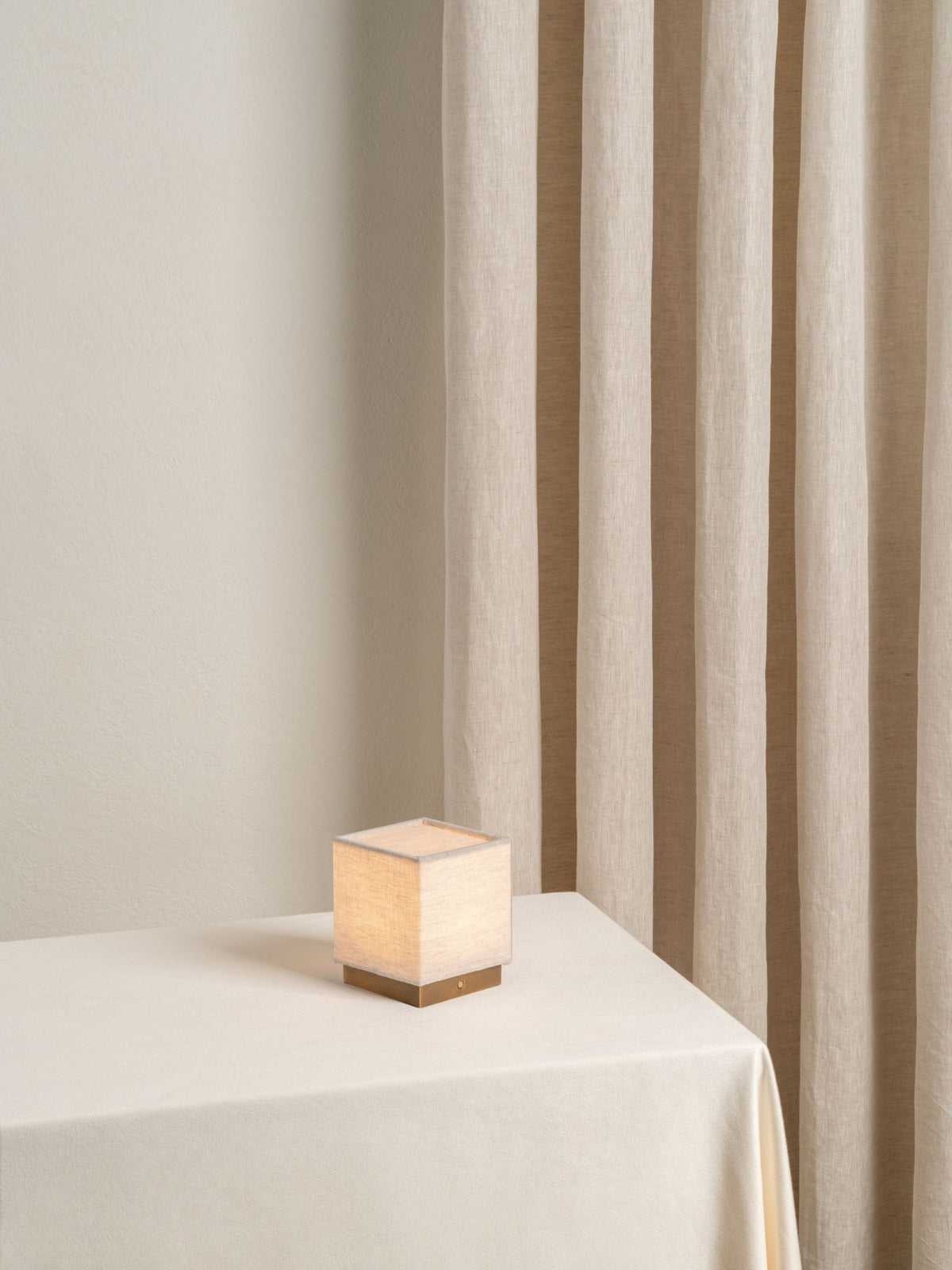 Cube - Aged Brass And Linen Rechargeable Table Lamp