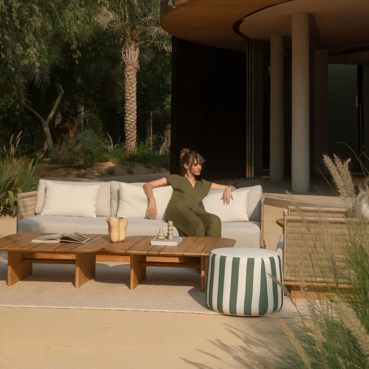 Cypress Outdoor Ottoman - Moss - Ottomans Loom Collection Loom Collection Dubai