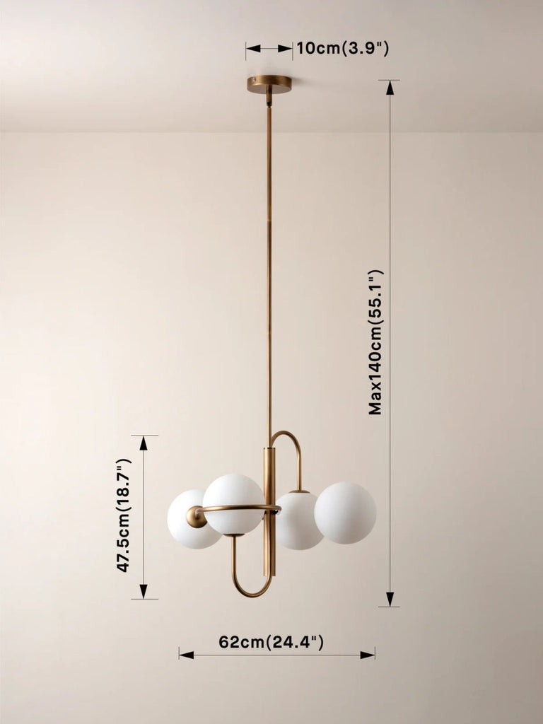 Decora - 4 Light Aged Brass & Opal Pendant