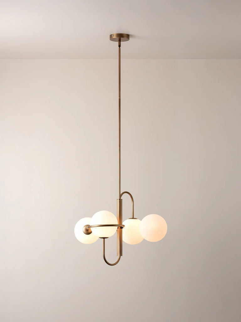 Decora - 4 Light Aged Brass & Opal Pendant