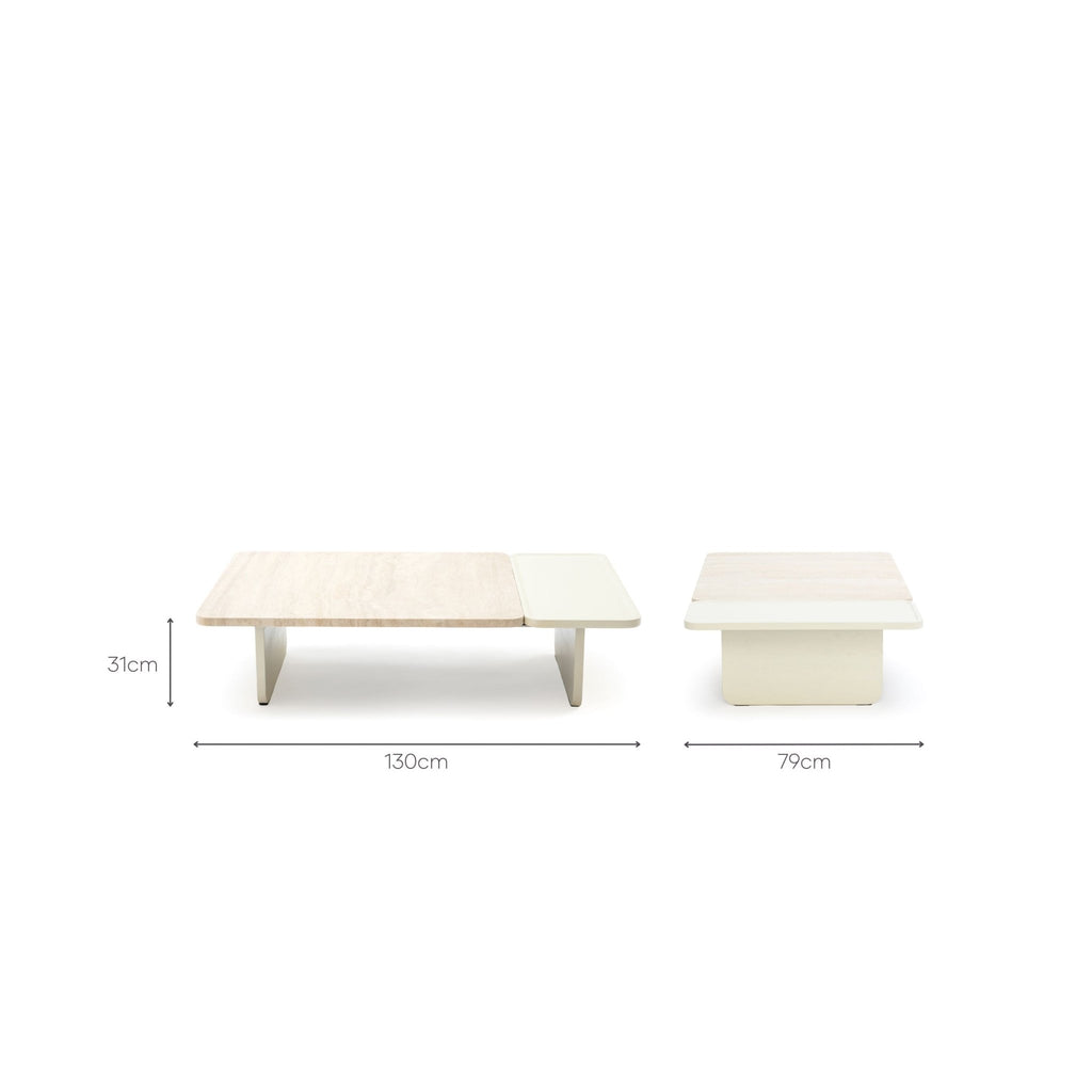 Duo Coffee Table 130 - Oak Bone & Travertine - Coffee Tables Tolv Loom Collection Dubai