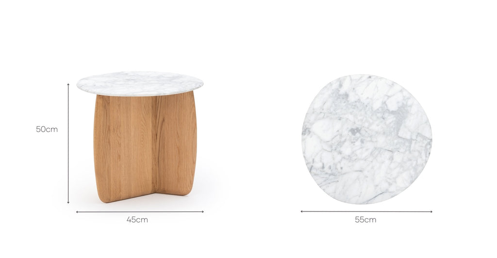 Eden Side Table - Light Oak & Bianca Carrara.