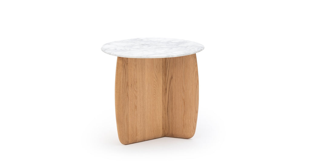 Eden Side Table - Light Oak & Bianca Carrara.