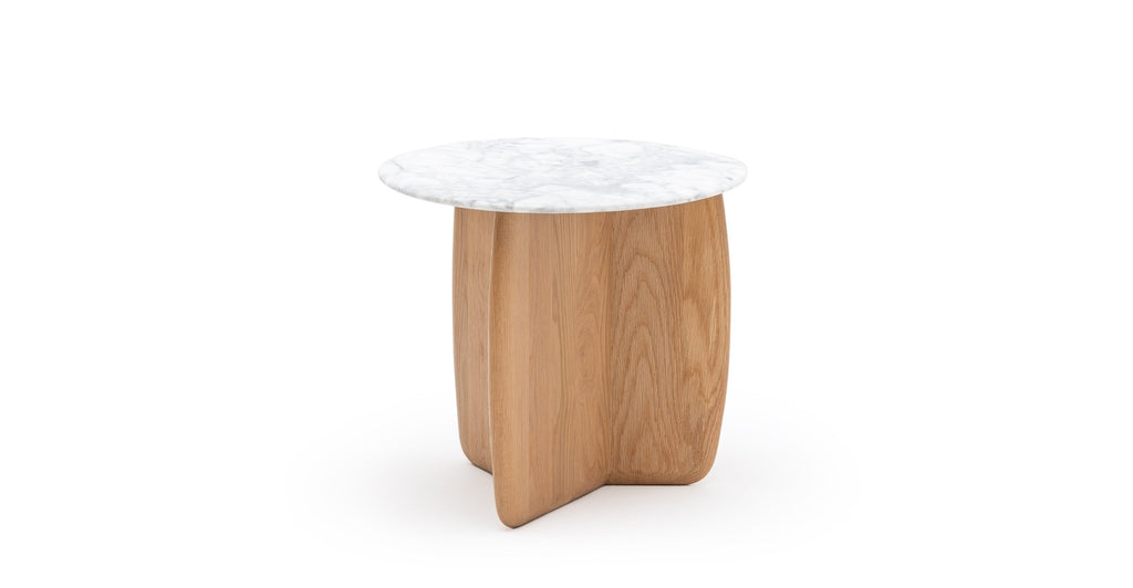 Eden Side Table - Light Oak & Bianca Carrara.