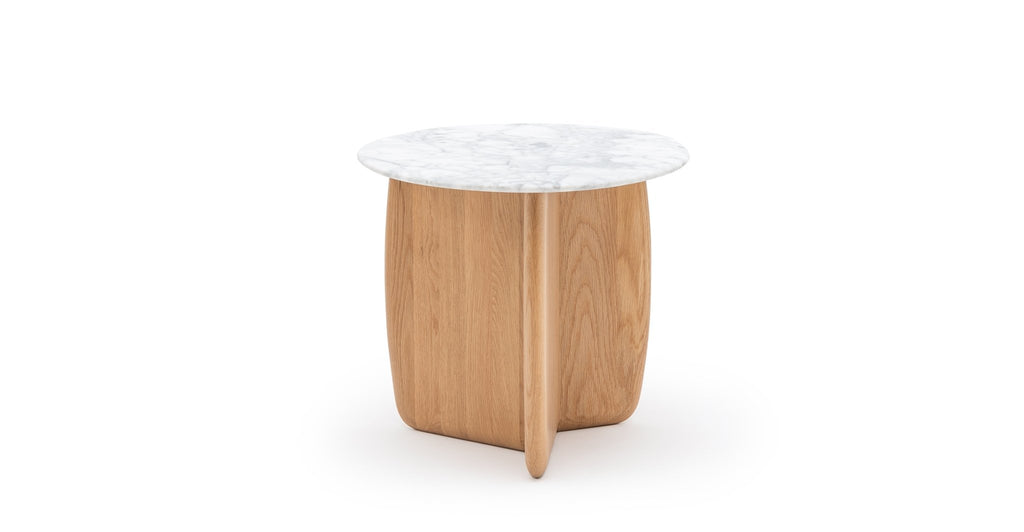 Eden Side Table - Light Oak & Bianca Carrara.