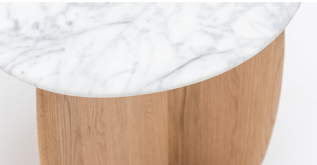 Eden Side Table - Light Oak & Bianca Carrara.