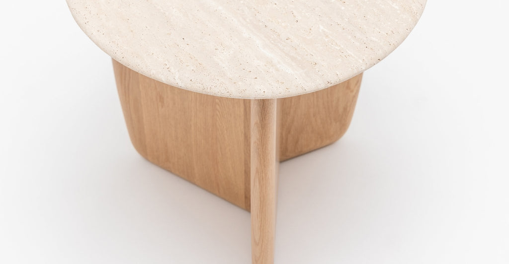 Eden Side Table - Light Oak & Travertine.