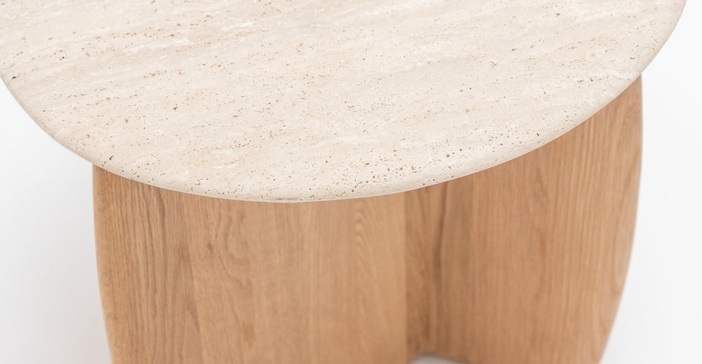 Eden Side Table - Light Oak & Travertine.