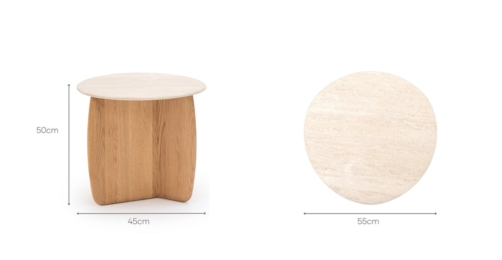 Eden Side Table - Light Oak & Travertine.