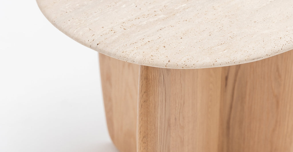 Eden Side Table - Light Oak & Travertine.