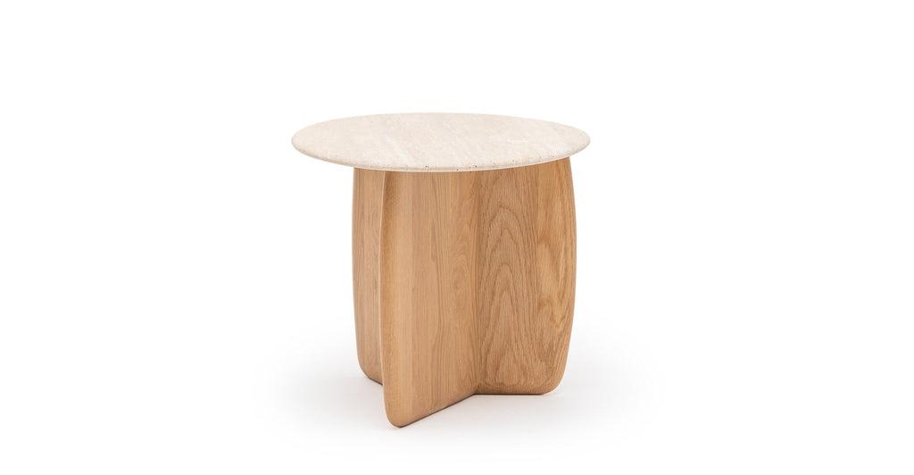 Eden Side Table - Light Oak & Travertine.