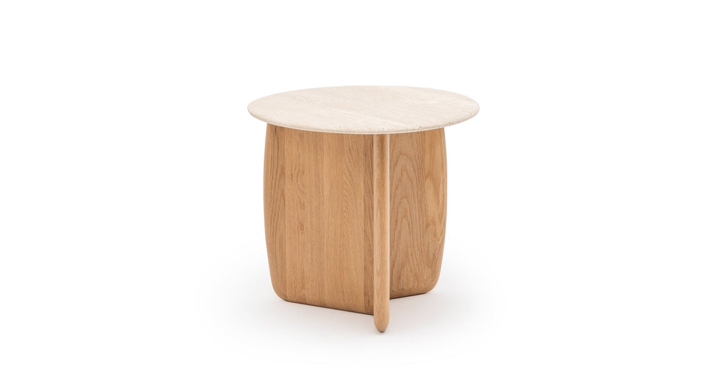 Eden Side Table - Light Oak & Travertine.