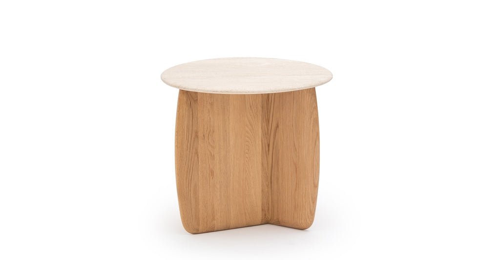 Eden Side Table - Light Oak & Travertine.