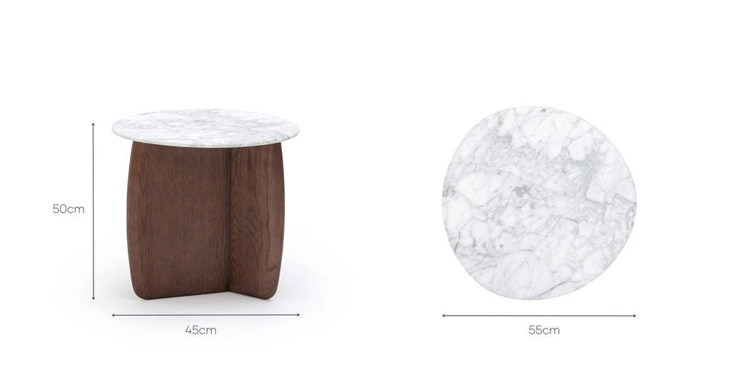 Eden Side Table - Smoked Oak & Bianca Carrara.