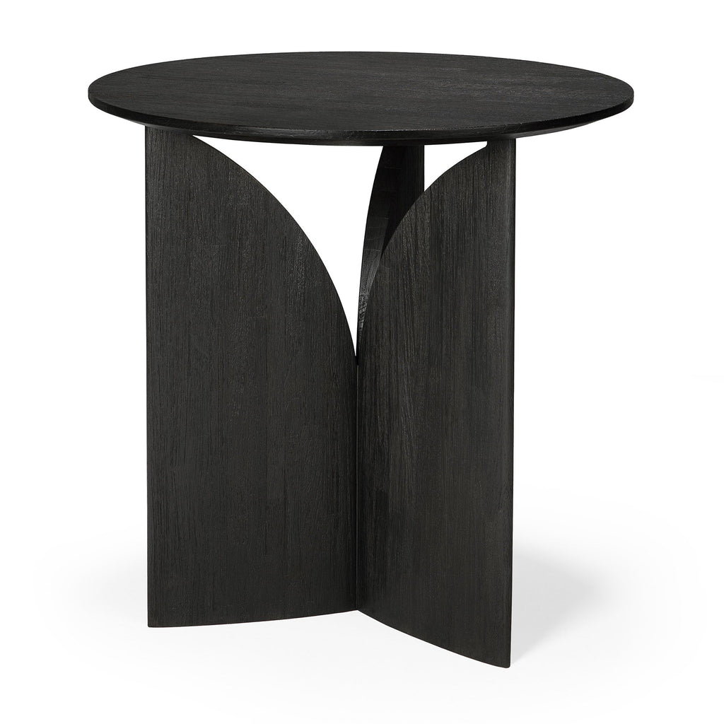 Fin Side Table - Varnished Teak - Black - Round - Loom Collection