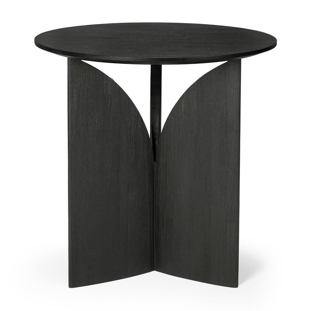 Fin Side Table - Varnished Teak - Black - Round - Loom Collection