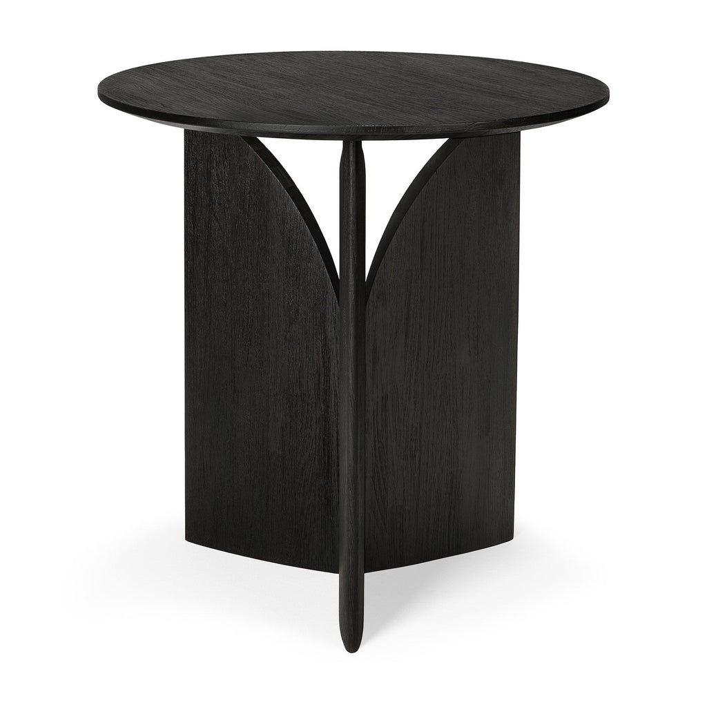 Fin Side Table - Varnished Teak - Black - Round - Loom Collection