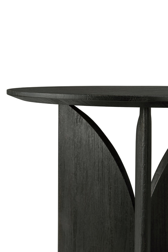 Fin Side Table - Varnished Teak - Black - Round - Loom Collection