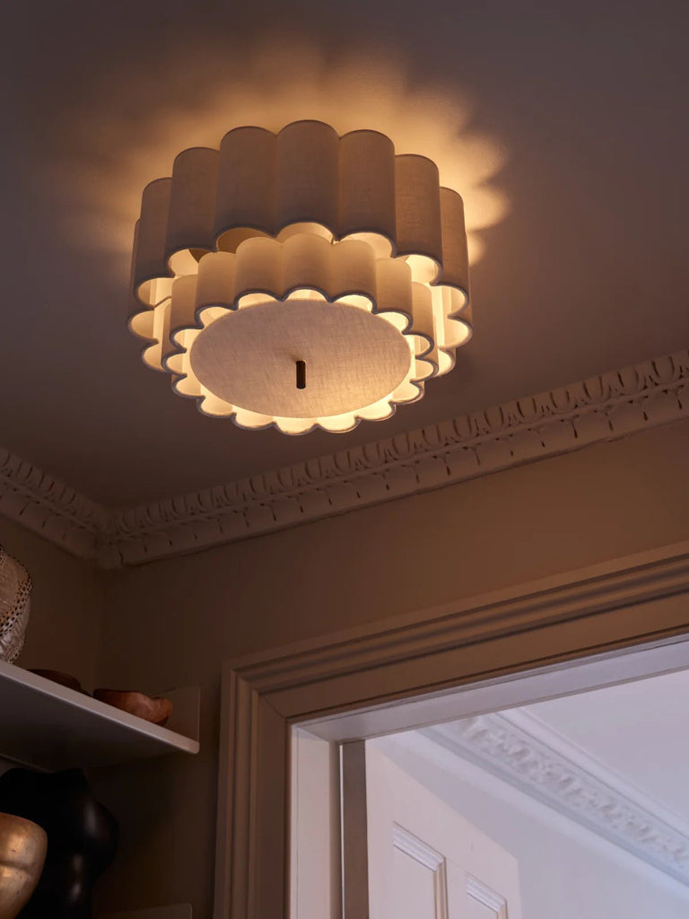 Folia - Scalloped Natural Linen Flush Pendant - Ceiling Lights Lights&Lamps Loom Collection Dubai