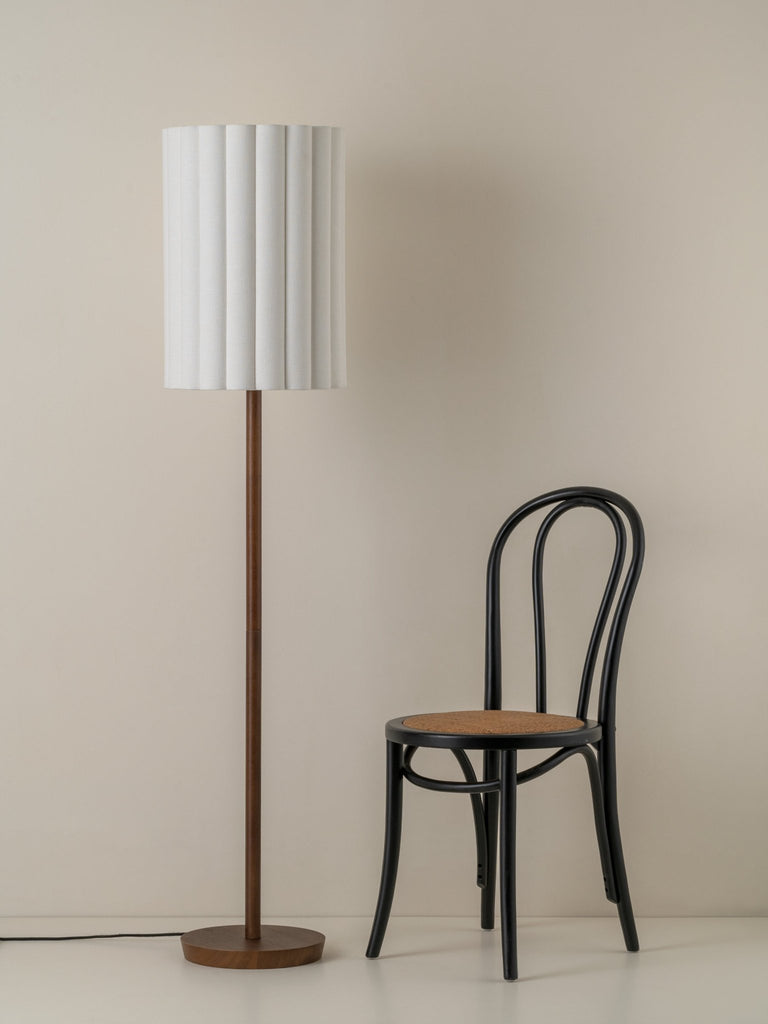 Folia - Walnut Wood And Scalloped Natural Linen Floor Lamp.