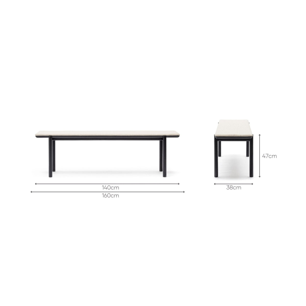 Folk Bench - Black Oak & Oatmeal - Benches Tolv Loom Collection Dubai