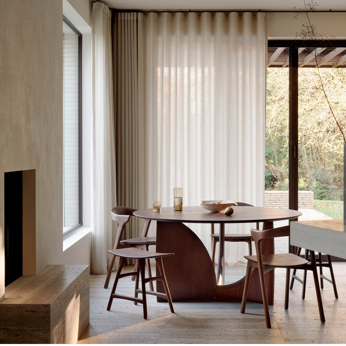 Geometric Round Dining Table - Teak Brown