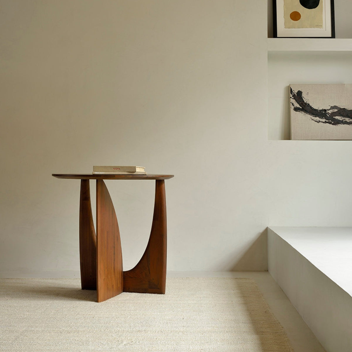 Geometric Side Table - Varnished Teak - Brown