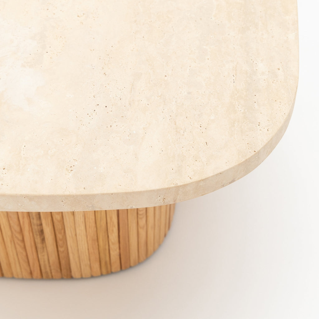Gion Coffee Table 70 - Light Oak & Travertine - Coffee Tables Tolv Loom Collection Dubai