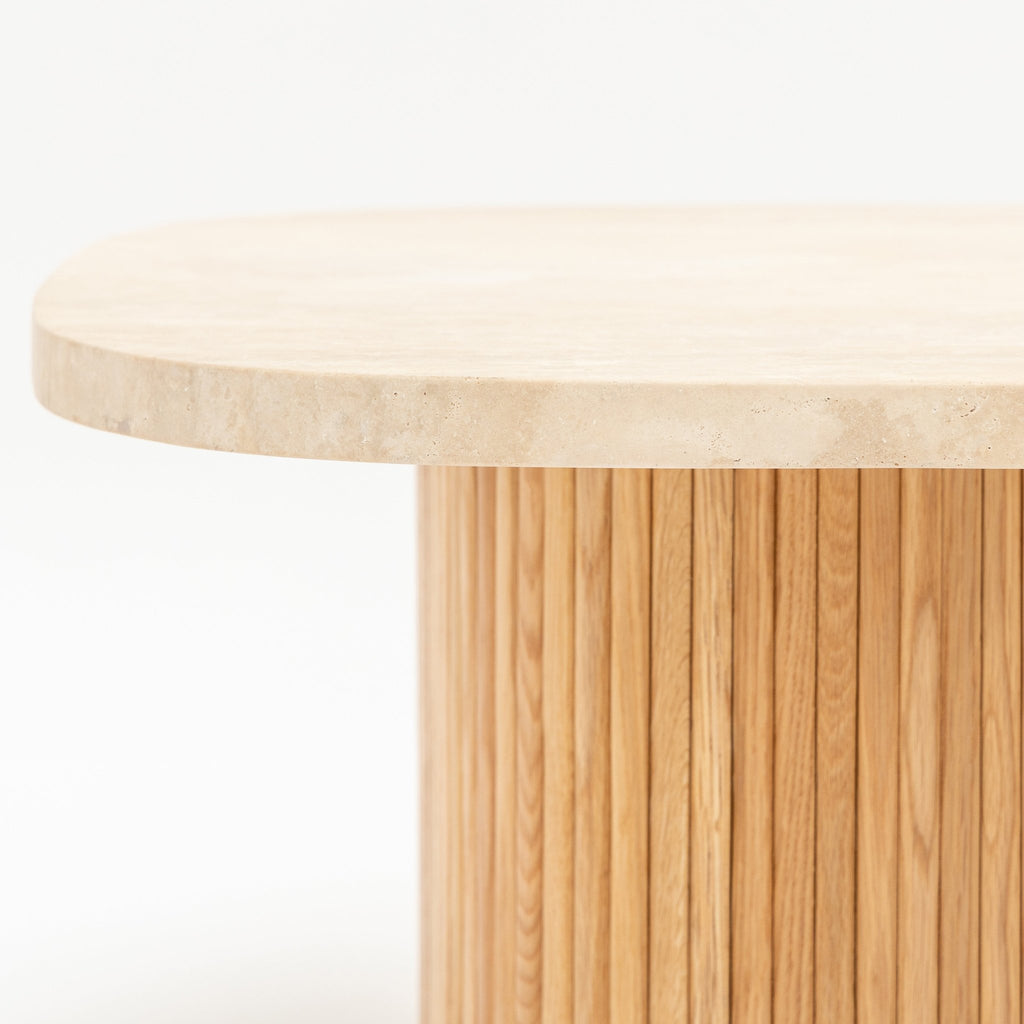 Gion Coffee Table 70 - Light Oak & Travertine - Coffee Tables Tolv Loom Collection Dubai
