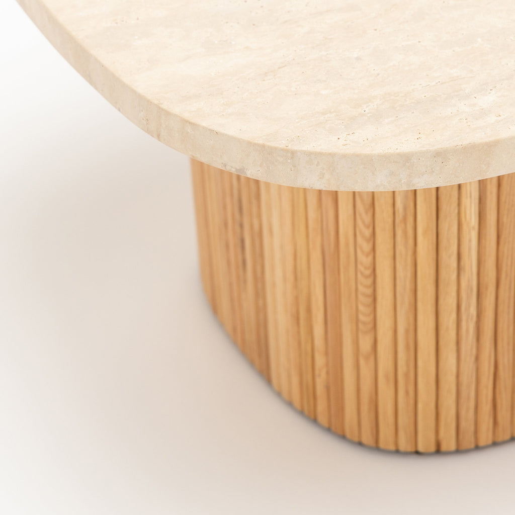 Gion Coffee Table 70 - Light Oak & Travertine - Coffee Tables Tolv Loom Collection Dubai