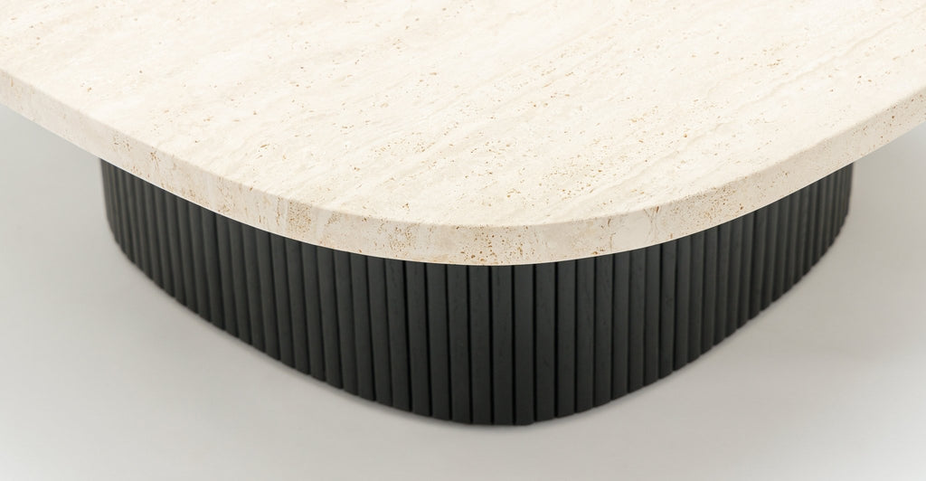 Gion Coffee Table 95 - Black Oak & Travertine.