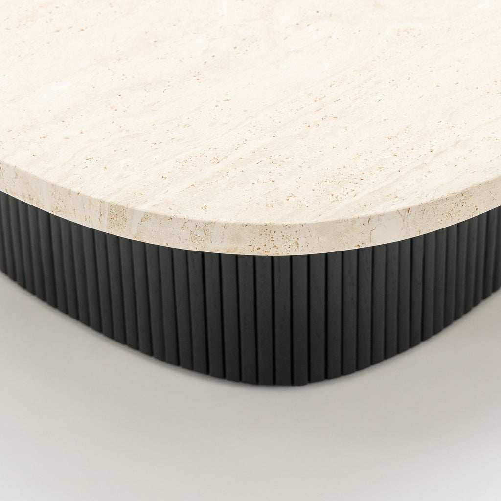 Gion Coffee Table 95 - Black Oak & Travertine