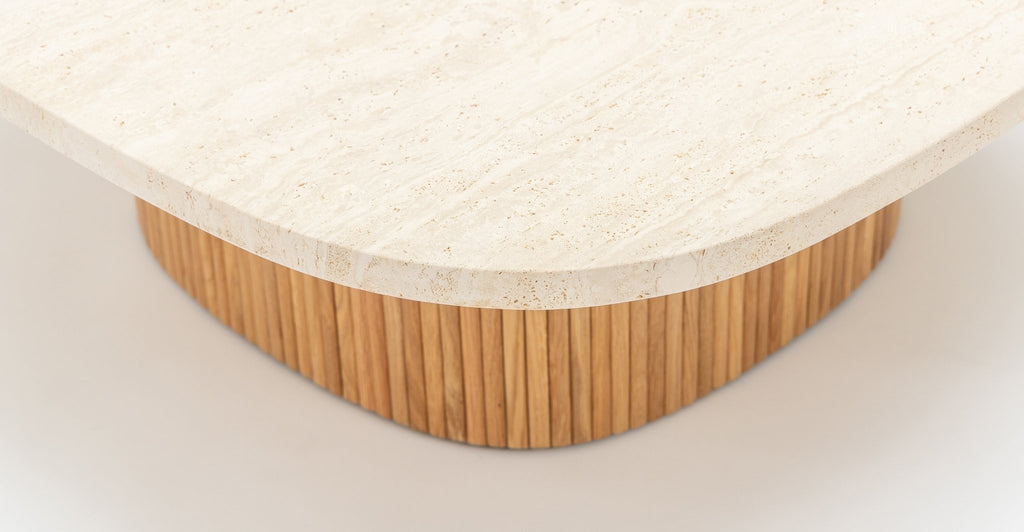 Gion Coffee Table 95 - Light Oak & Travertine.